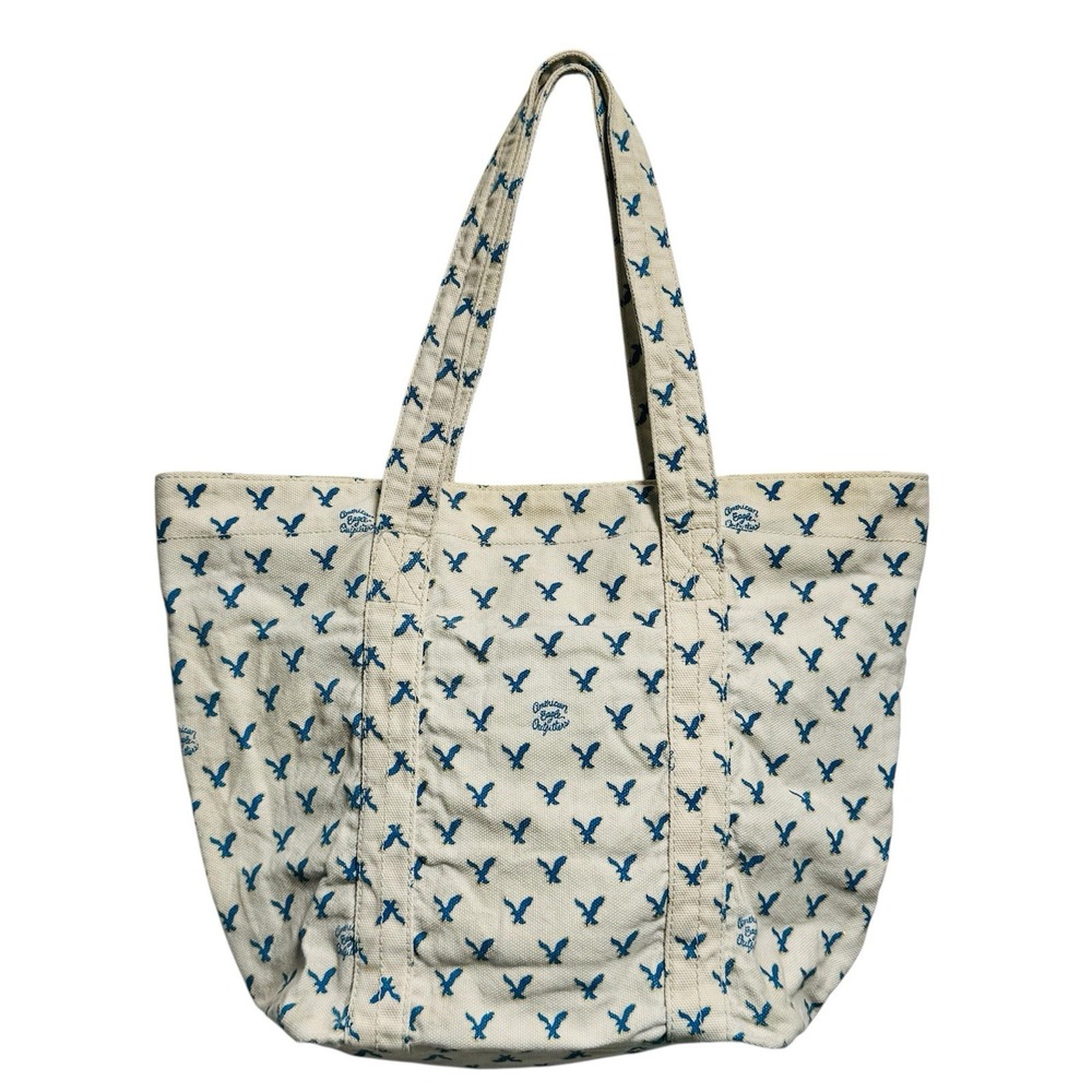 Y2K American Eagle Canvas Tote Bag Purse Repeat Blue & Gold Eagle Print 2 Straps